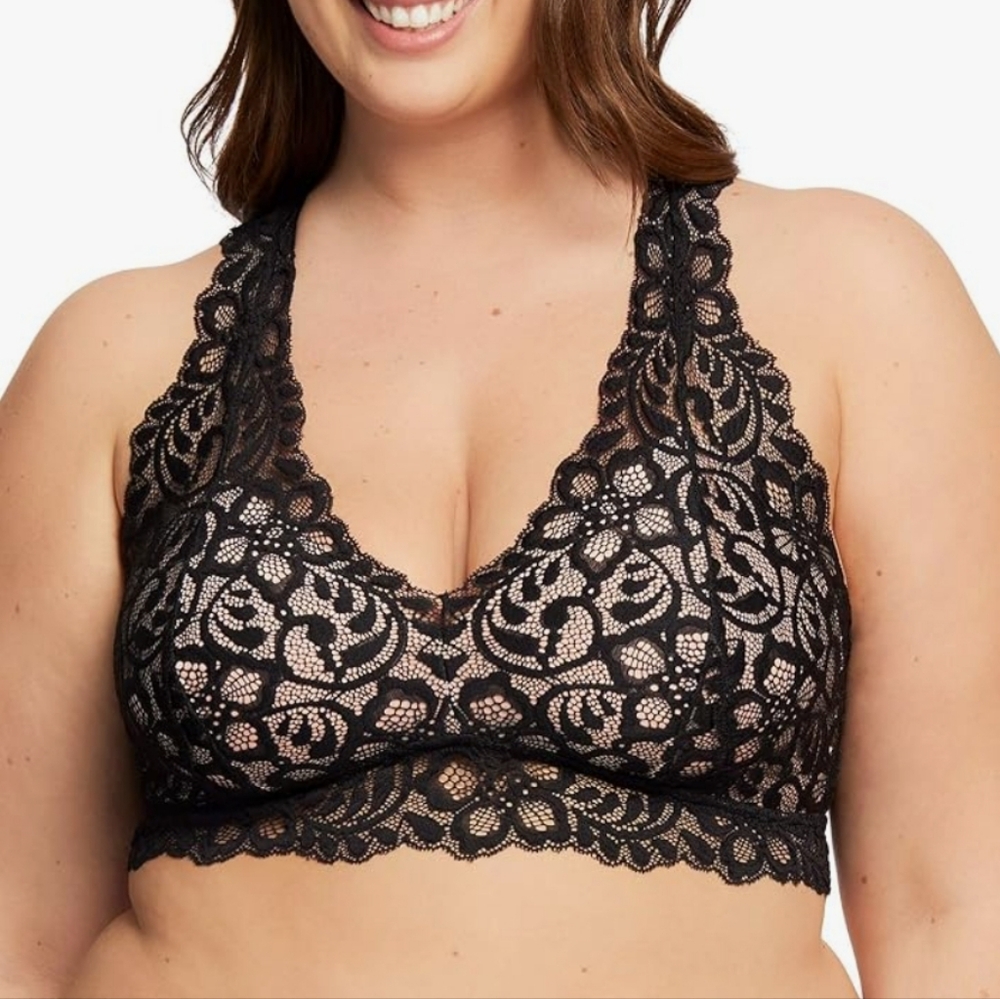 ♤♤ Fleur't With Me Black Lace Racerback Lined Bralette Size 2X NWT